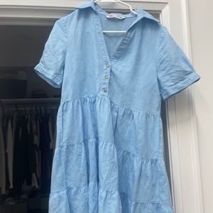 Collared Blue Linen Dress